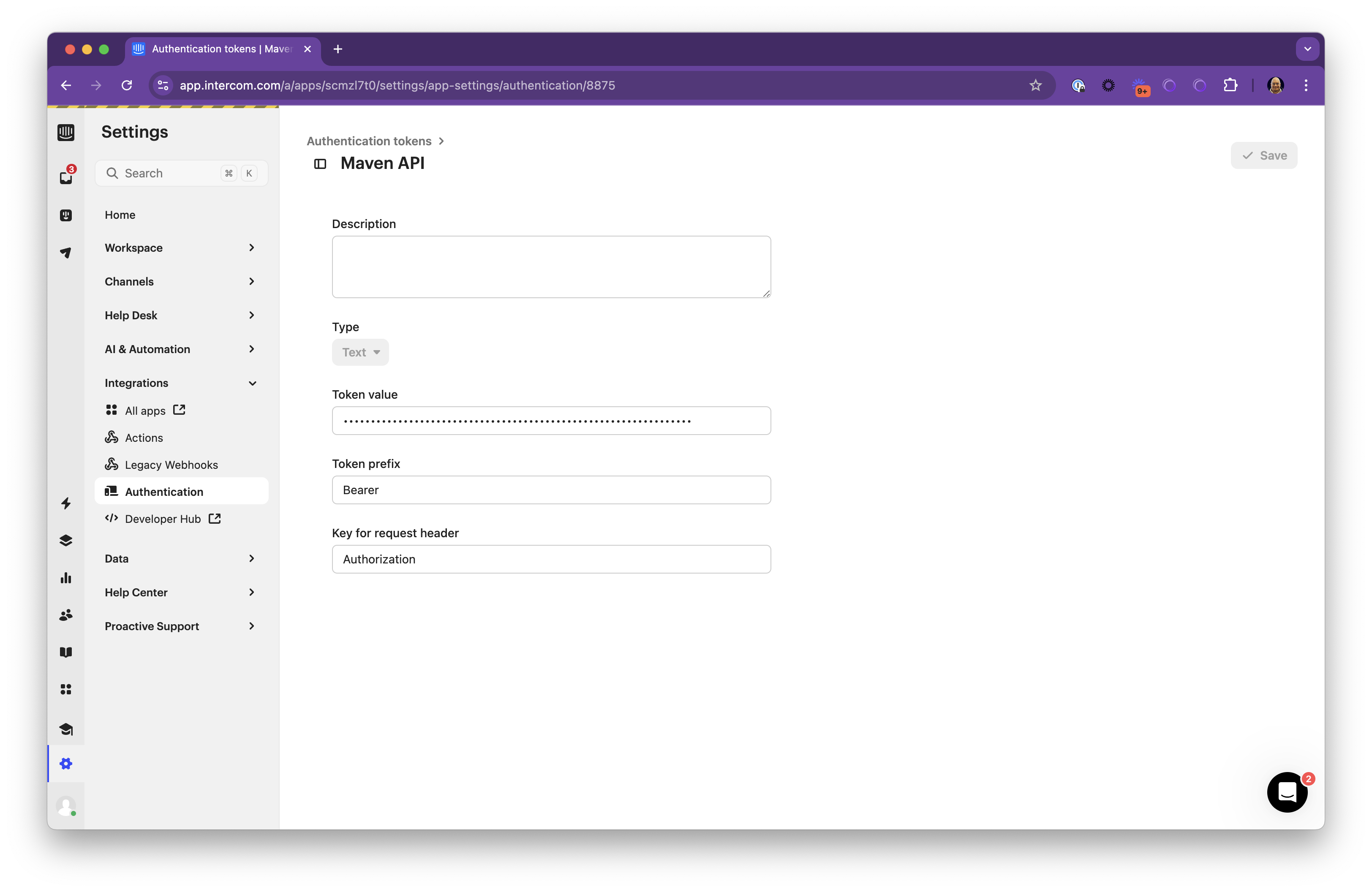 Create Authentication Record in Intercom