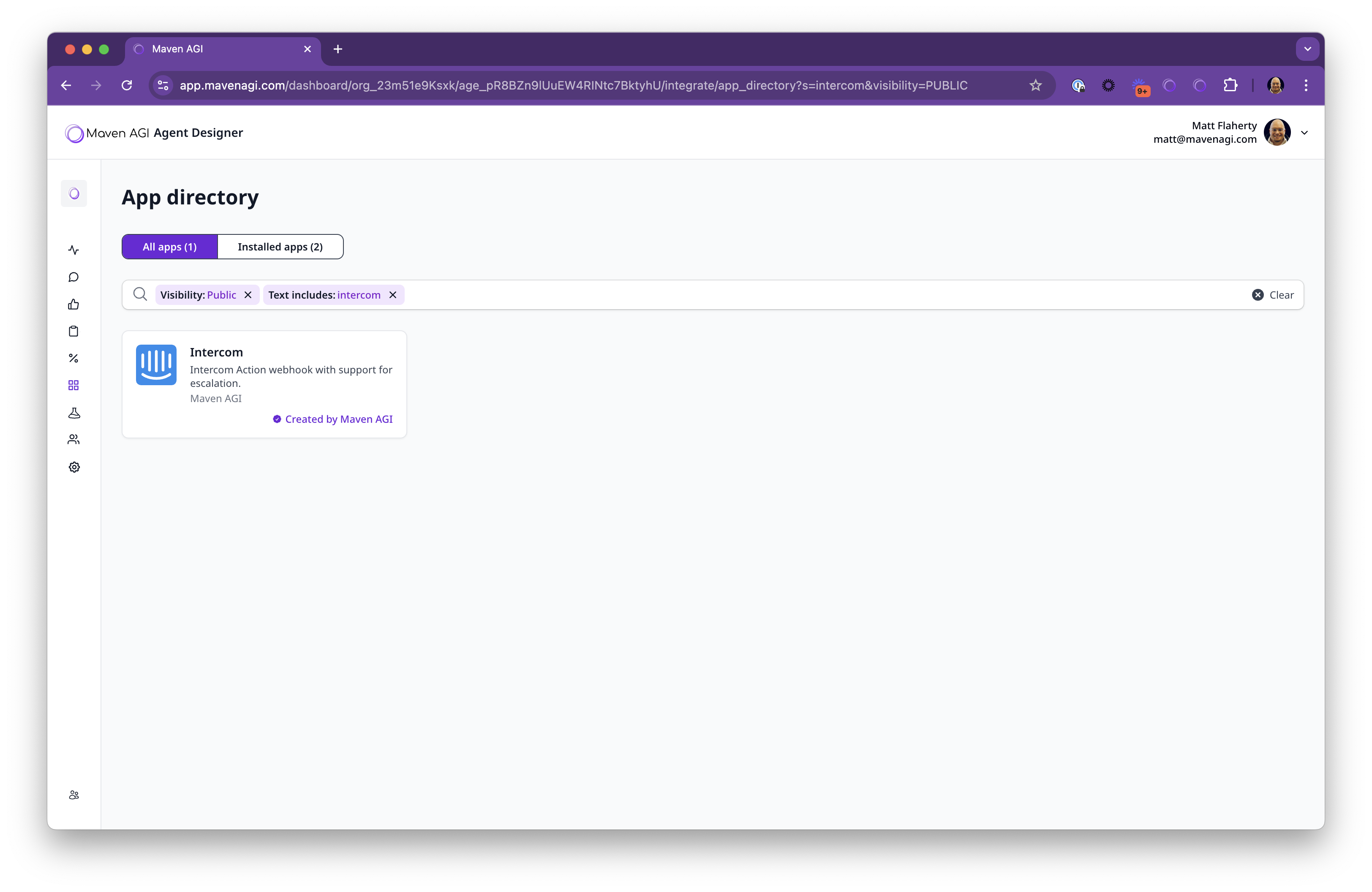 Install Intercom App from Maven App Directory