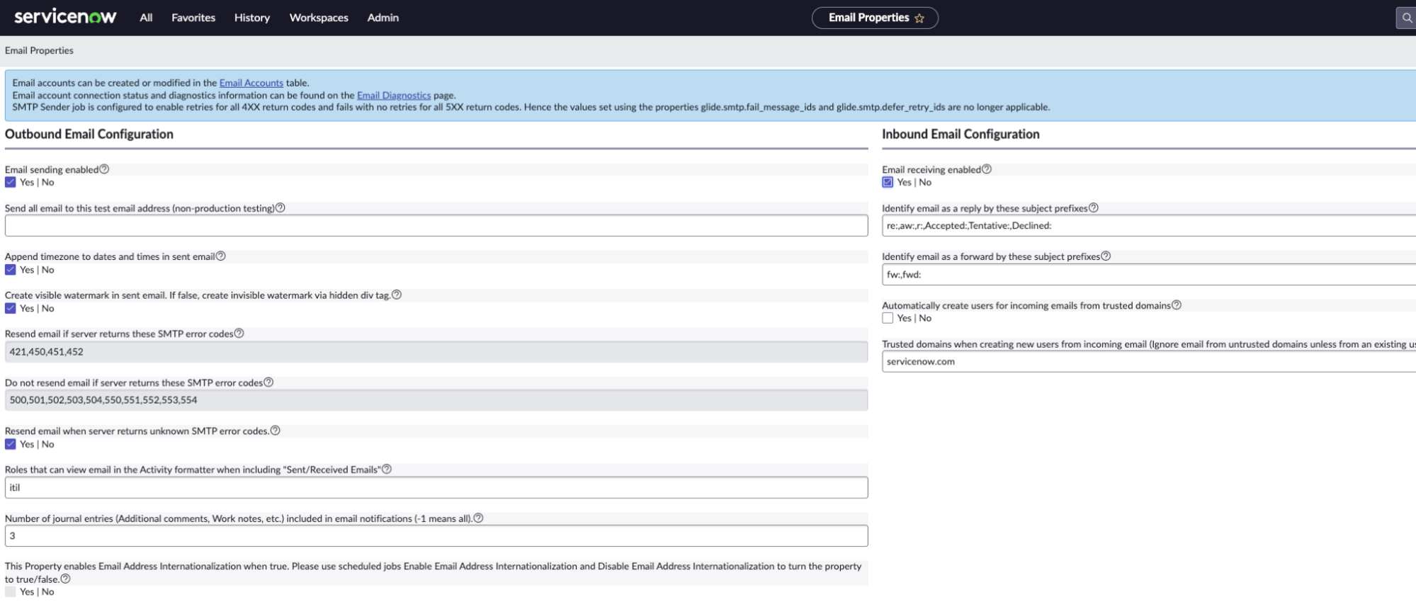 Email Properties Configuration