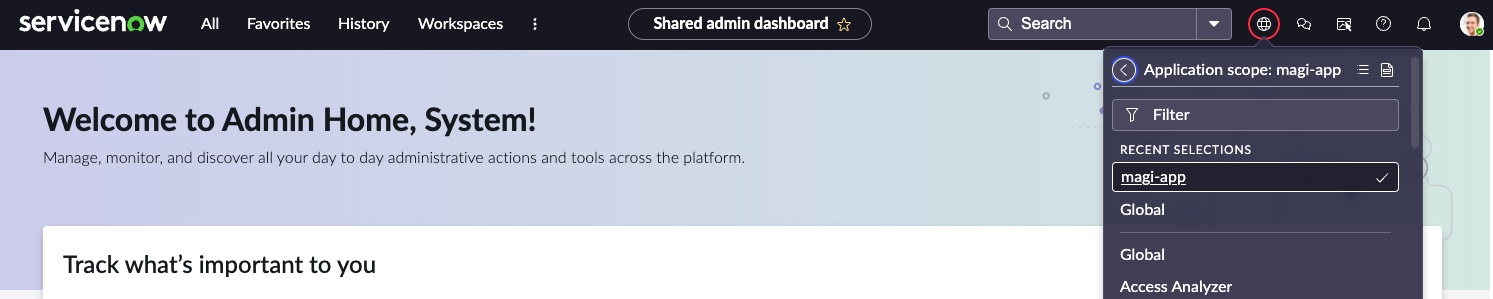 ServiceNow Application Scope Selector