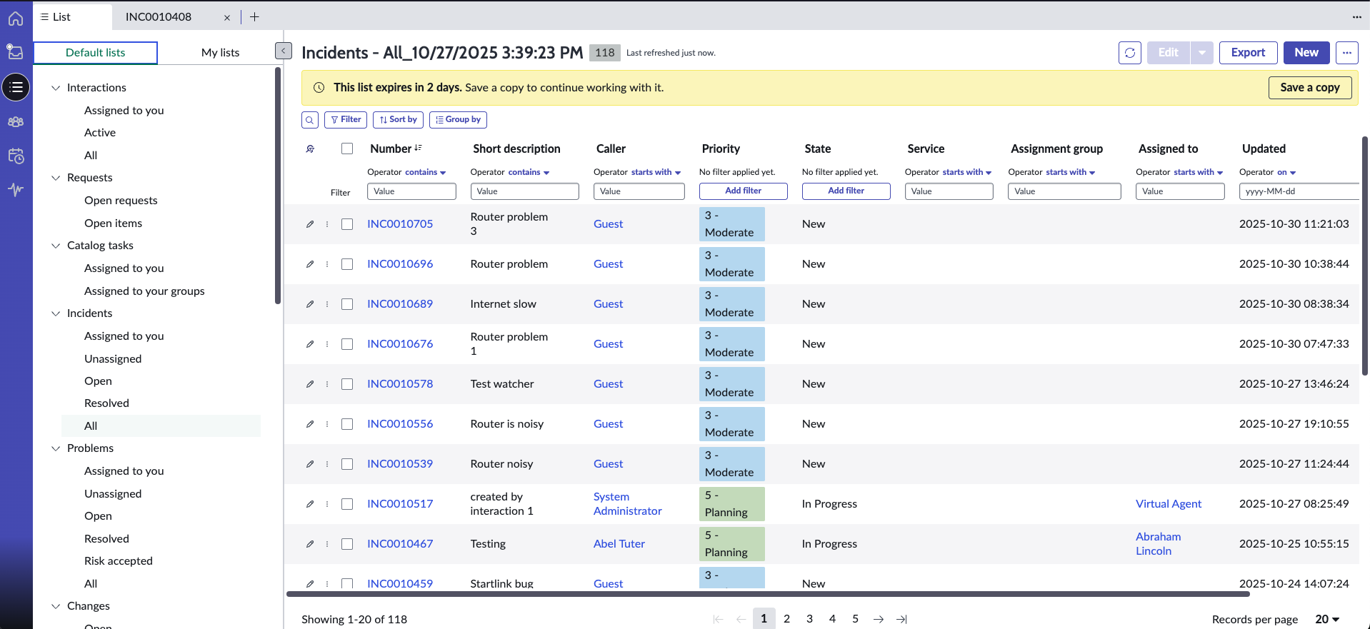 Incidents List View