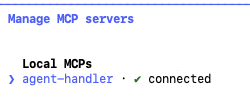 Claude Code /mcp showing agent-handler connected