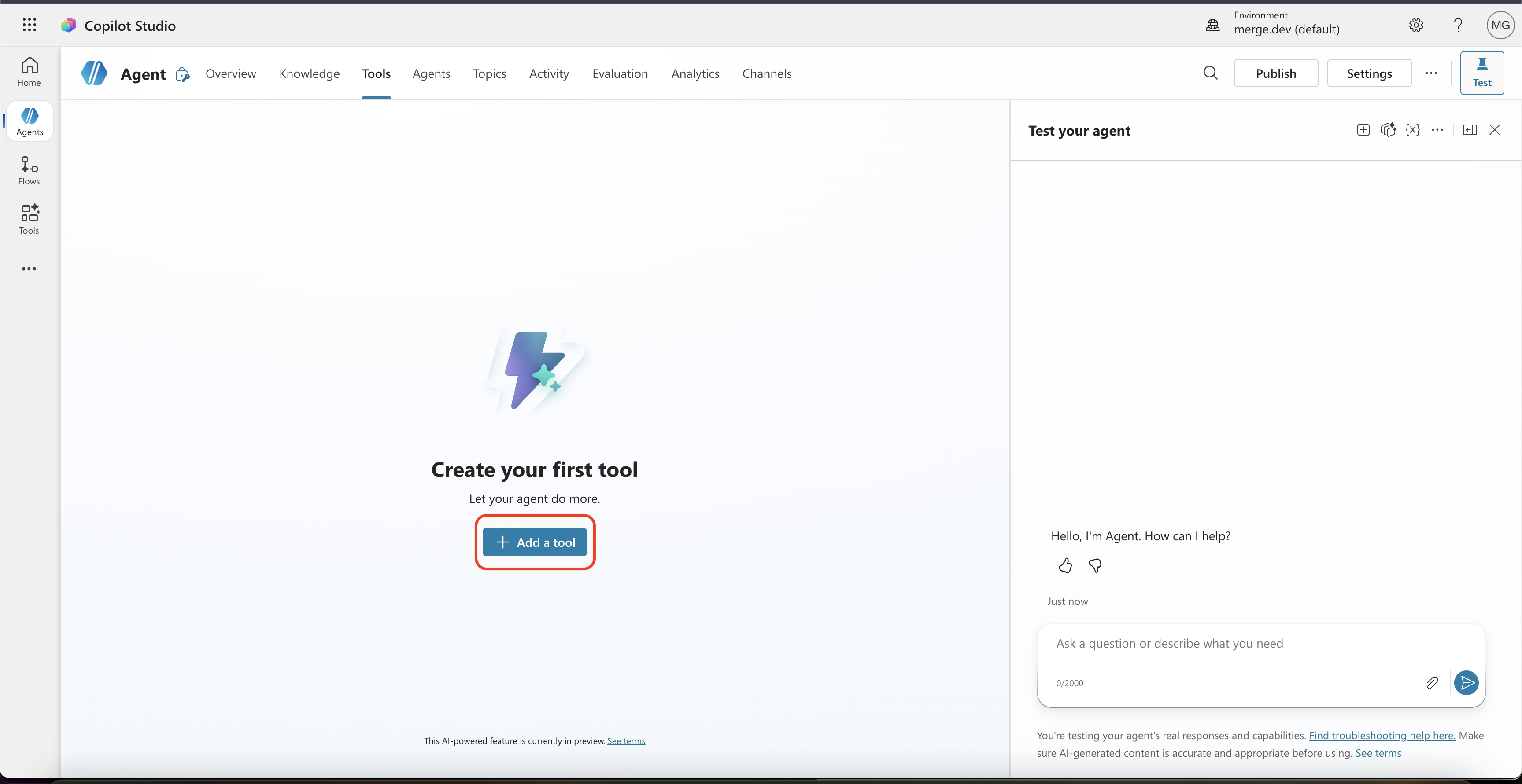 Tools tab with the Add a tool button highlighted