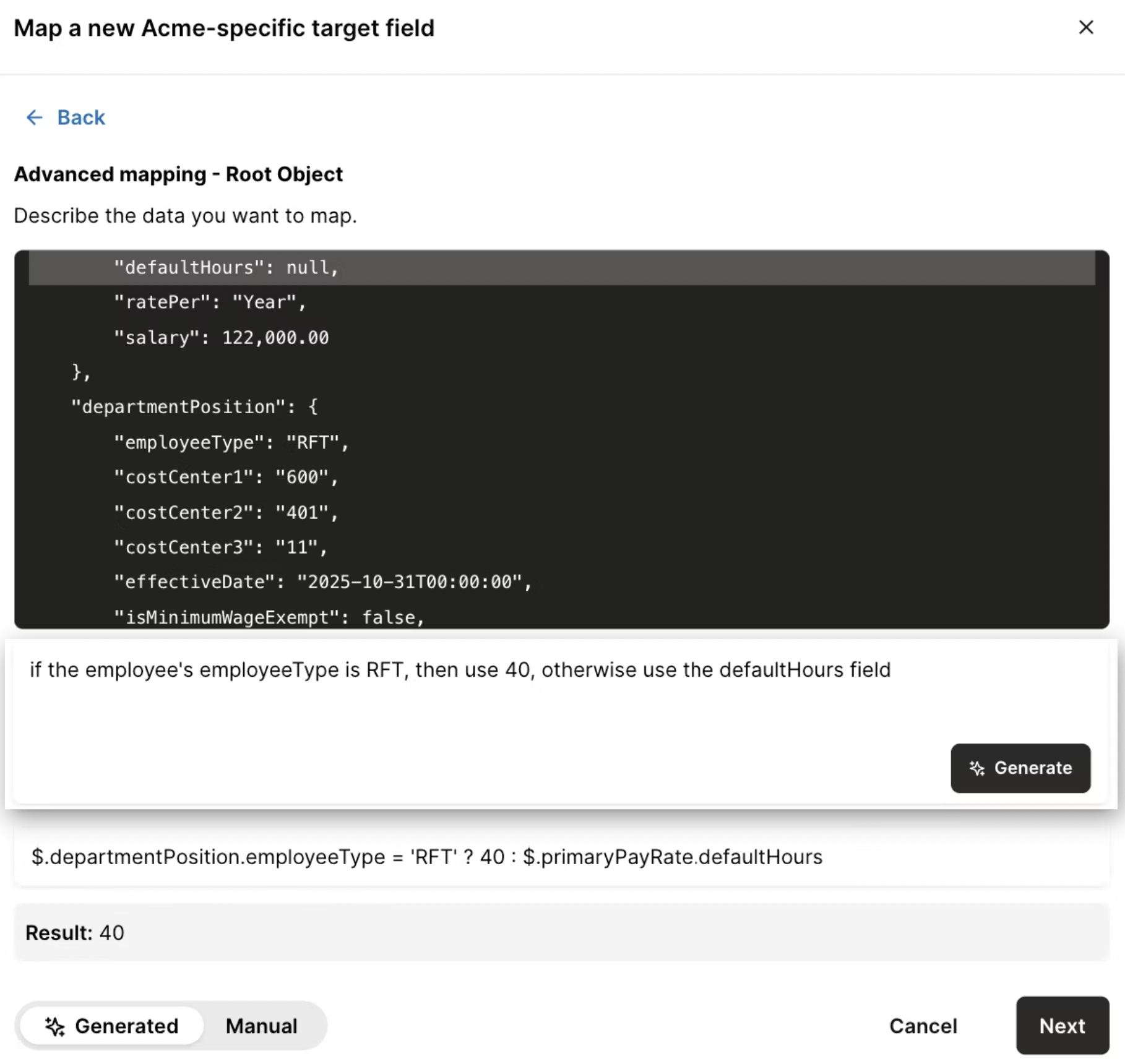AI data transformations interface