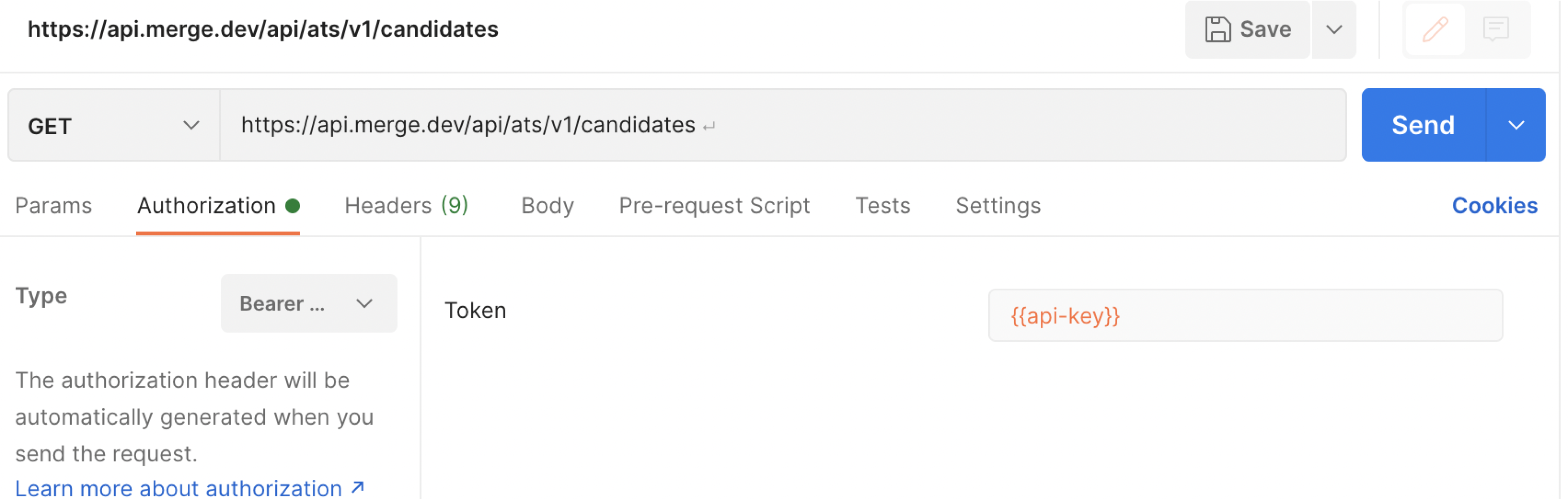 Bearer token configuration