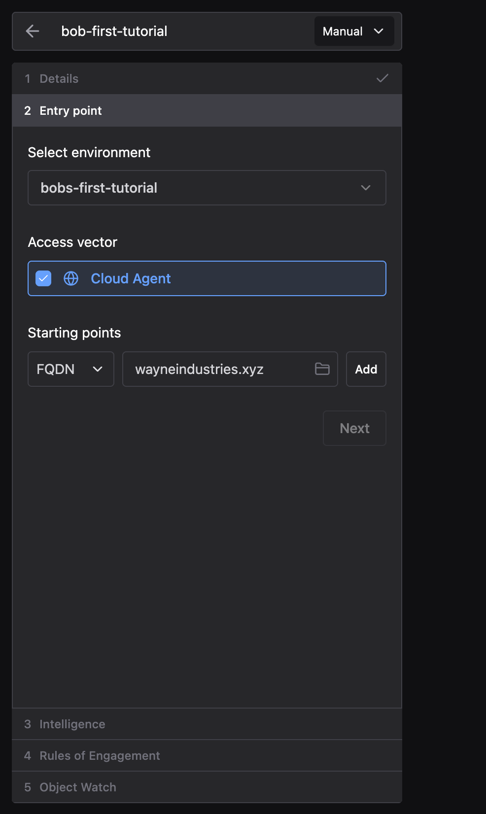 Entry point configuration with Environment, access vector, and starting points