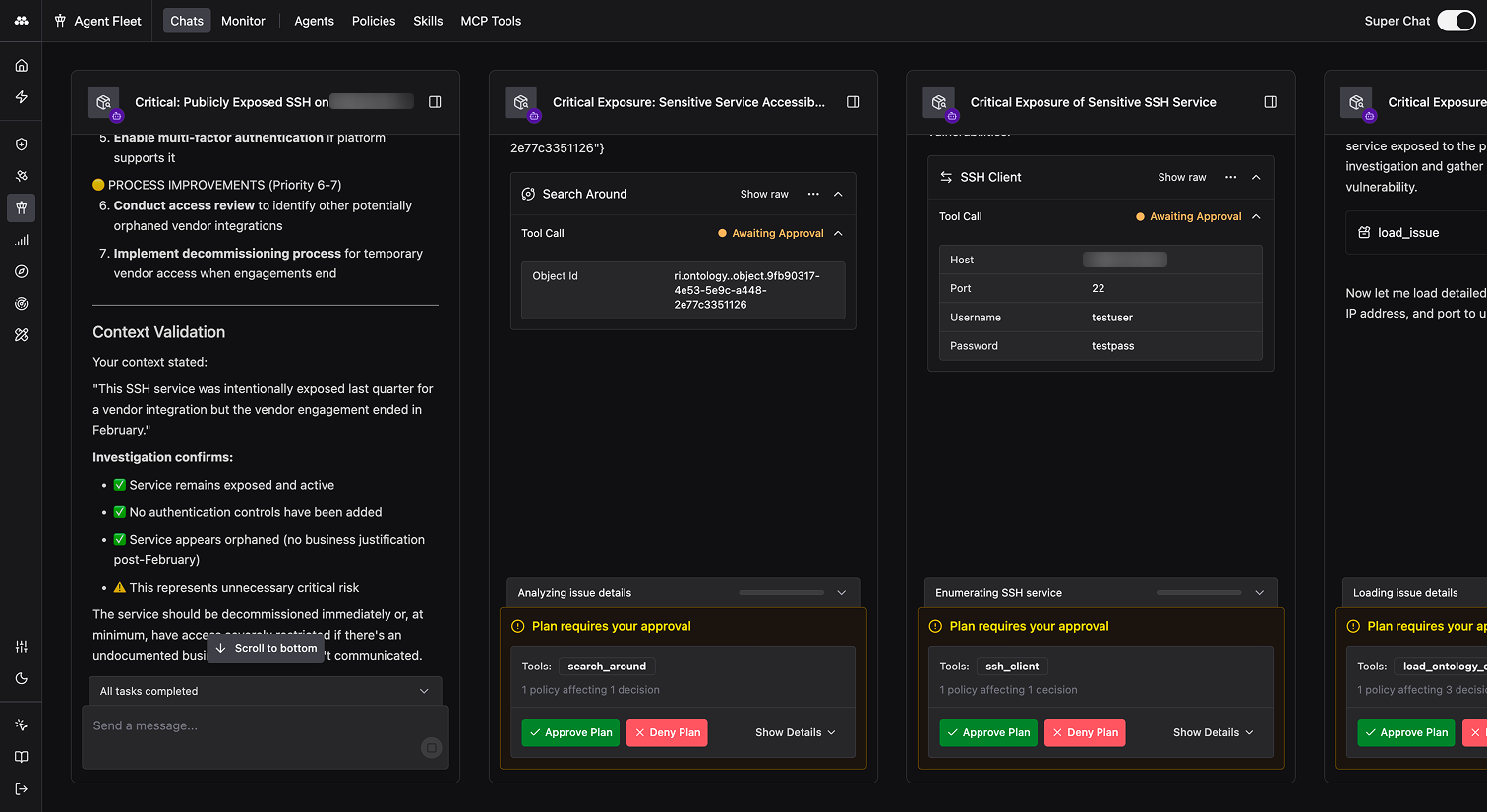 Agent Fleet showing multiple concurrent Agent investigations