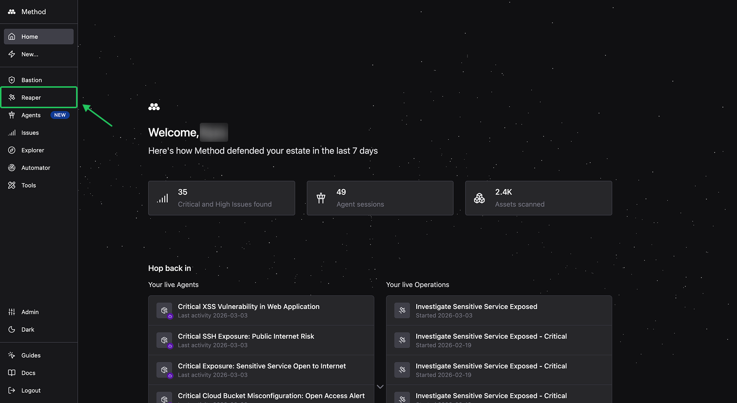 Method homepage with Reaper highlighted in the left sidebar