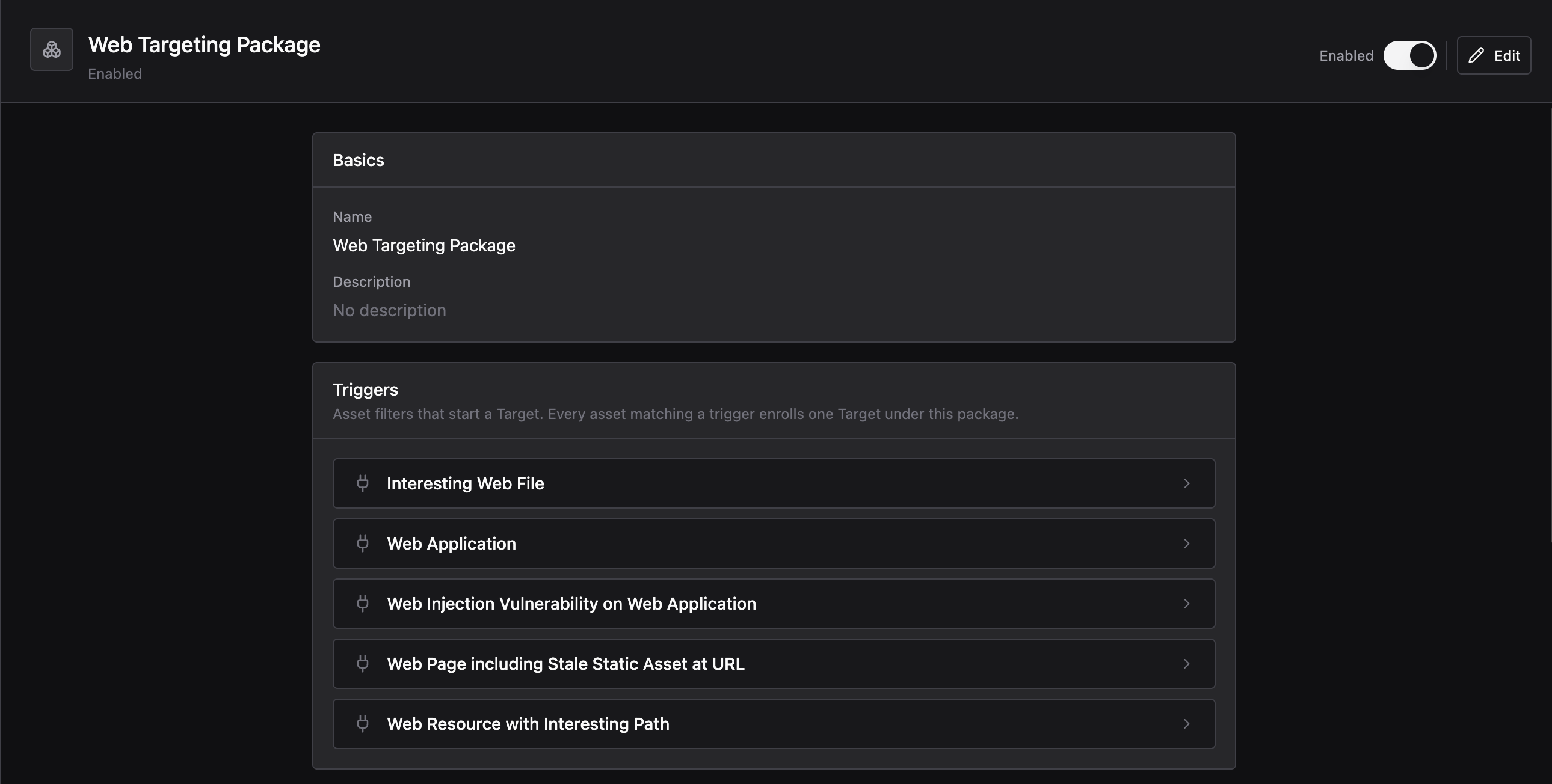 Targeting Packages view showing pre-built and custom packages