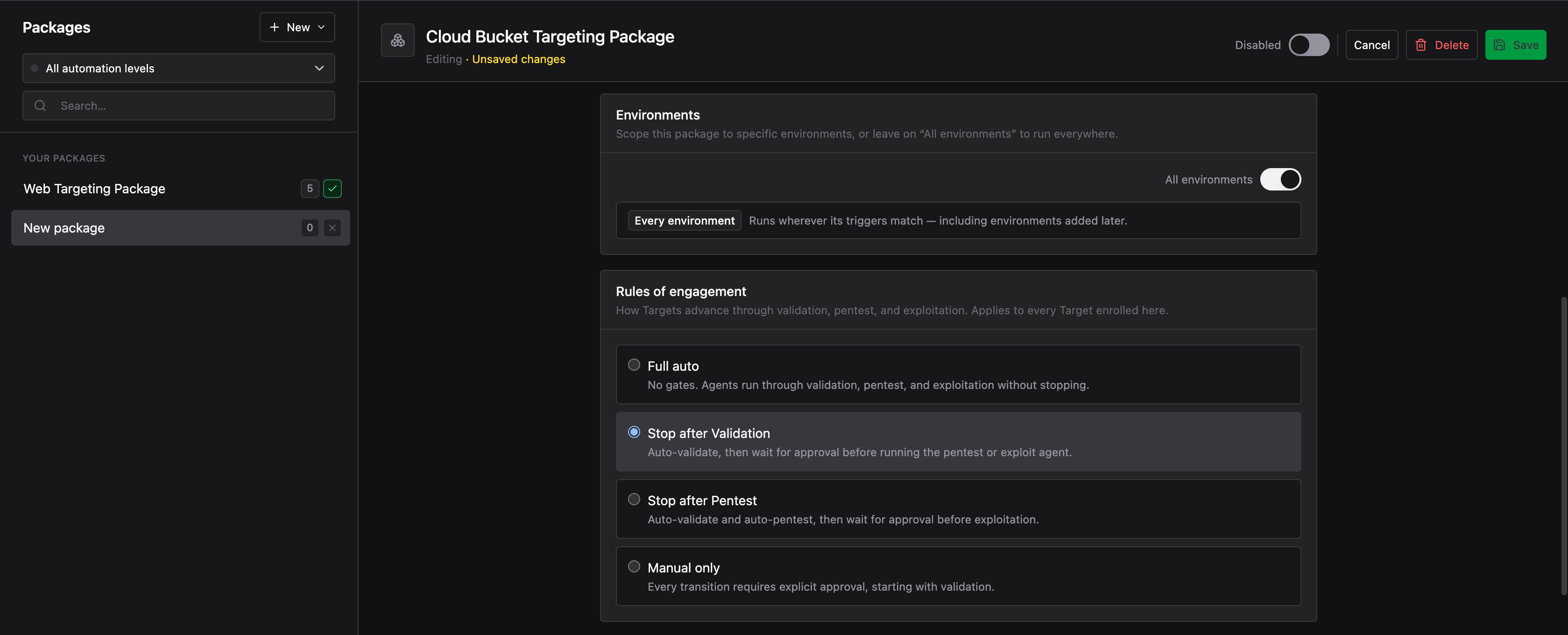 Stop after Validation selected in the Rules of Engagement section