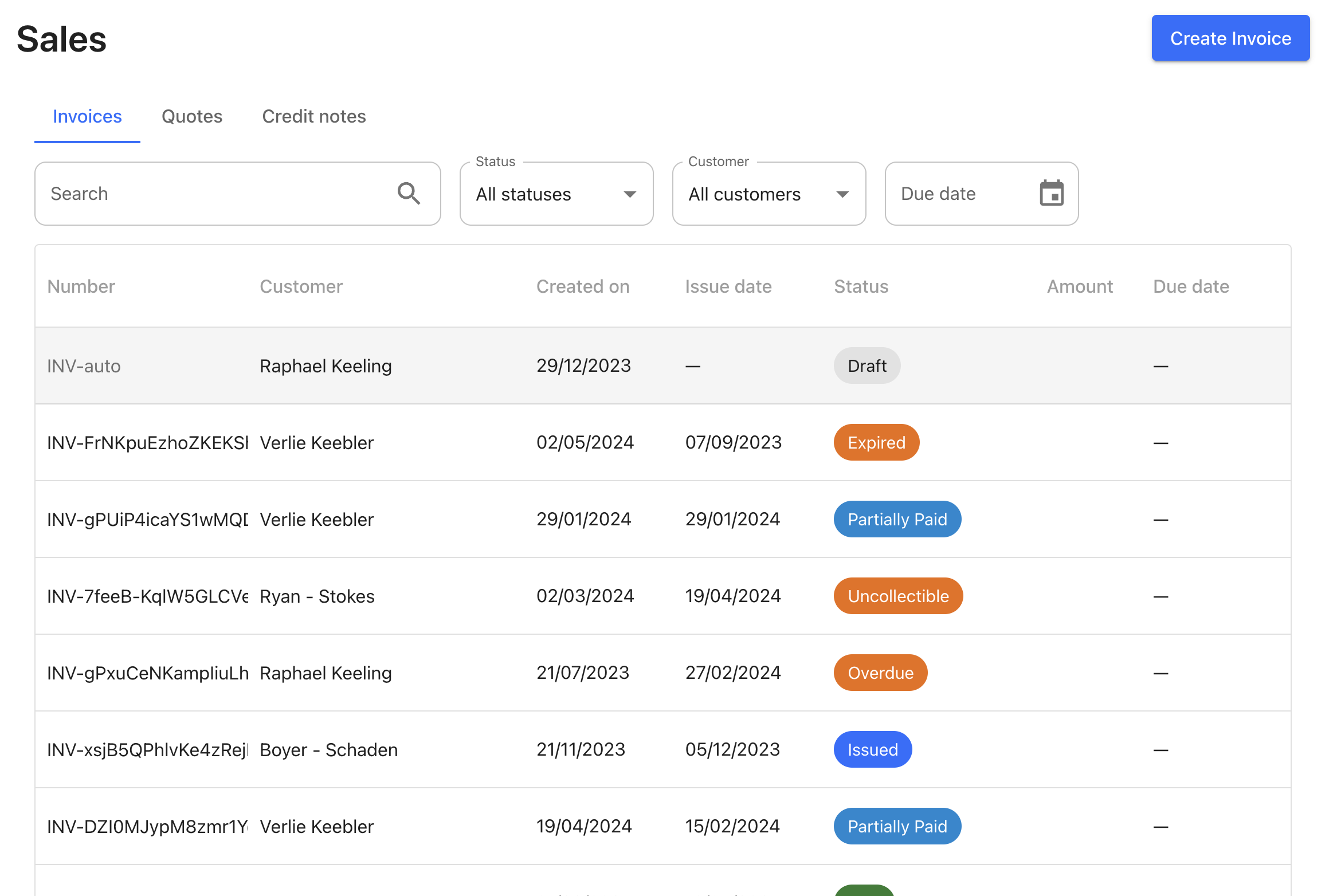 Receivables component preview