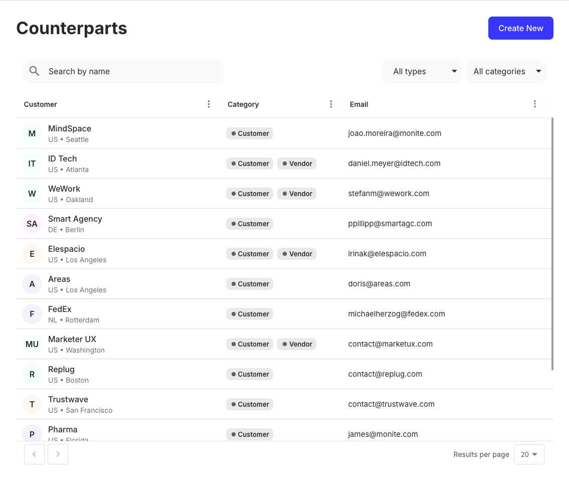 A preview of the 'Counterparts' component