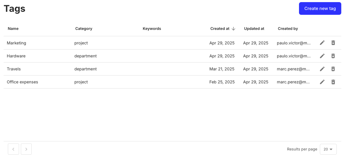 Tags component preview