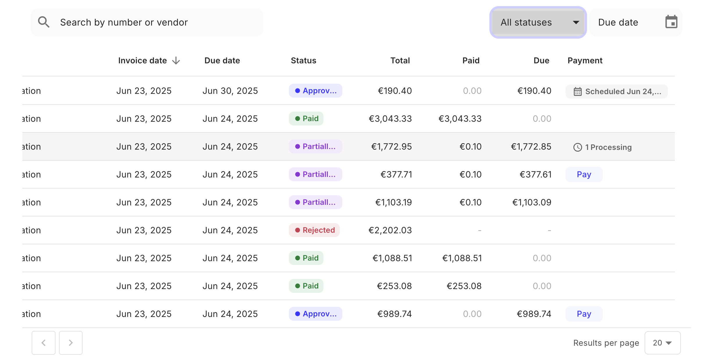 PayablesTable component preview