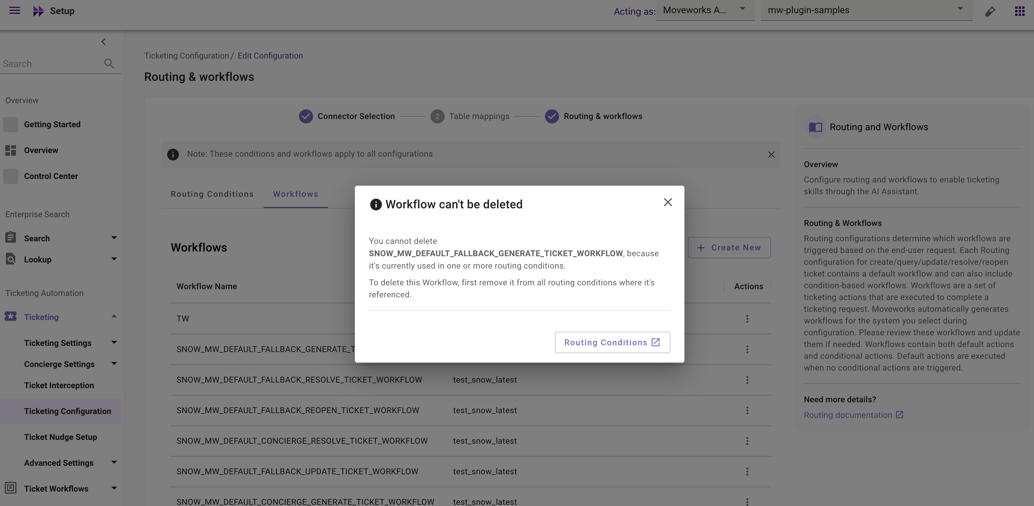Workflow can't be deleted dialog