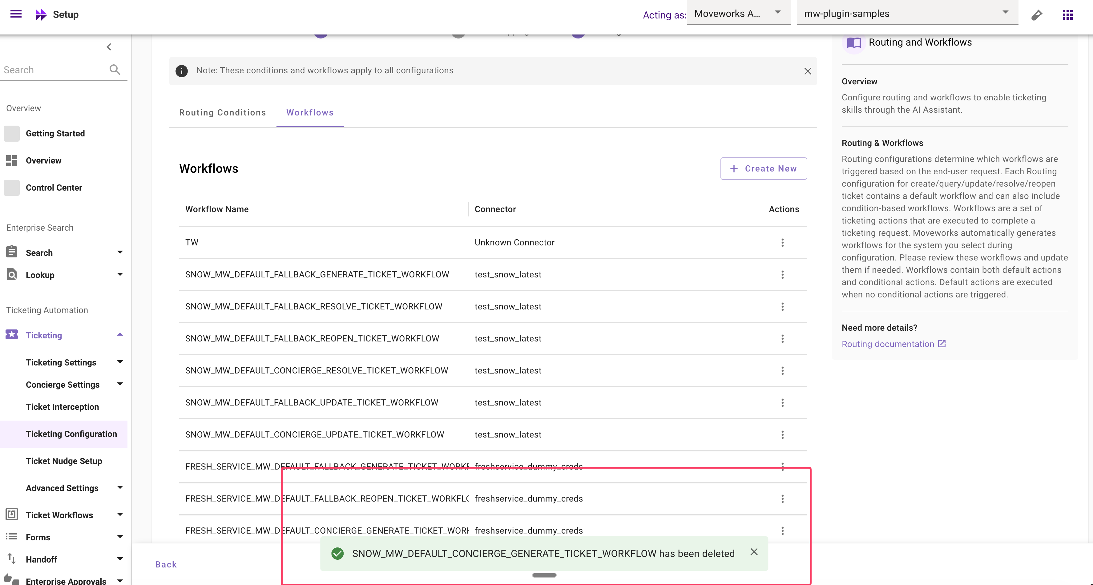 Workflow successfully deleted