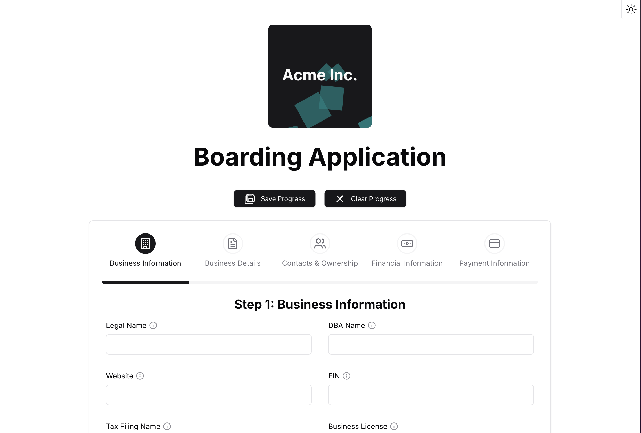 Screenshot of boarding app