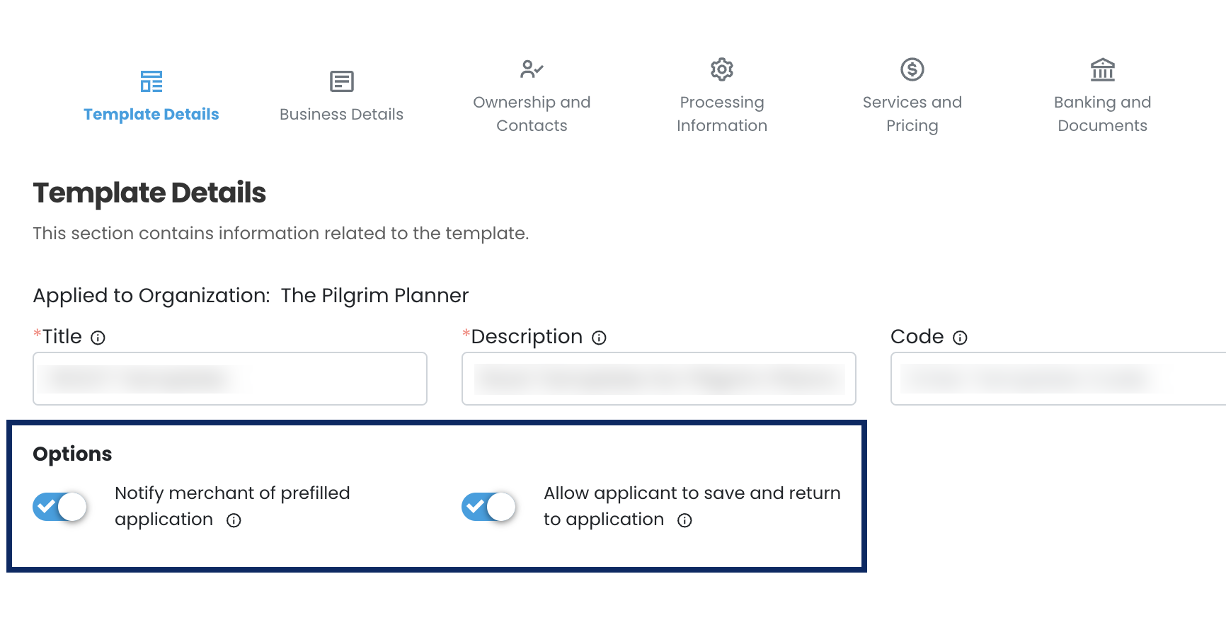 Image of the Template Details screen