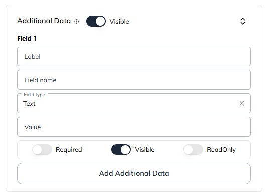 screenshot of an additionalData field in the template editor