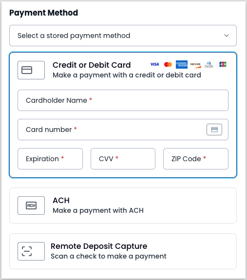 Create Autopay modal showing payment method selection with a stored checking account selected