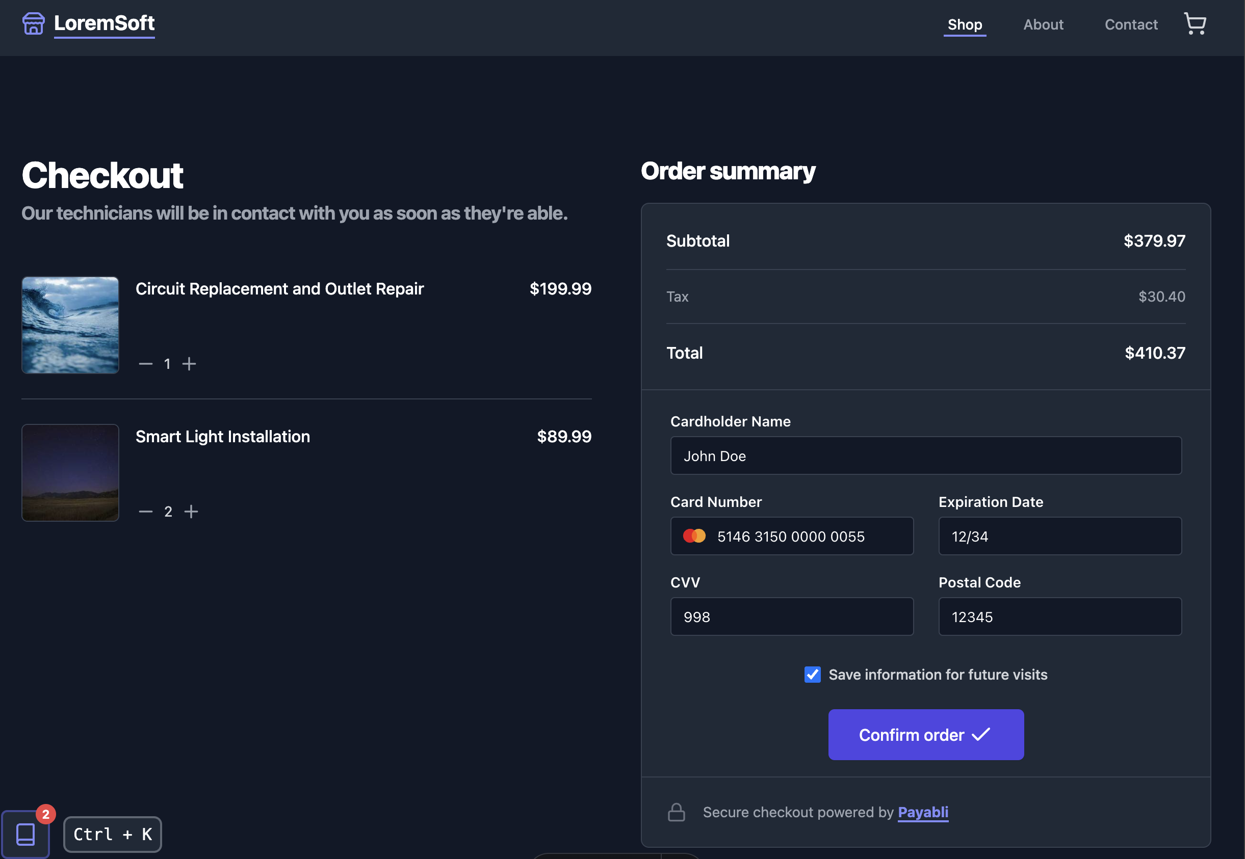 screenshot of the demo app running