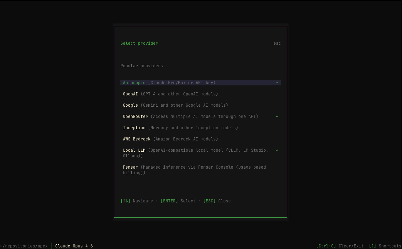 Provider selection screen