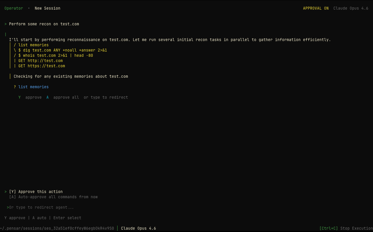 Operator session — agent action approval