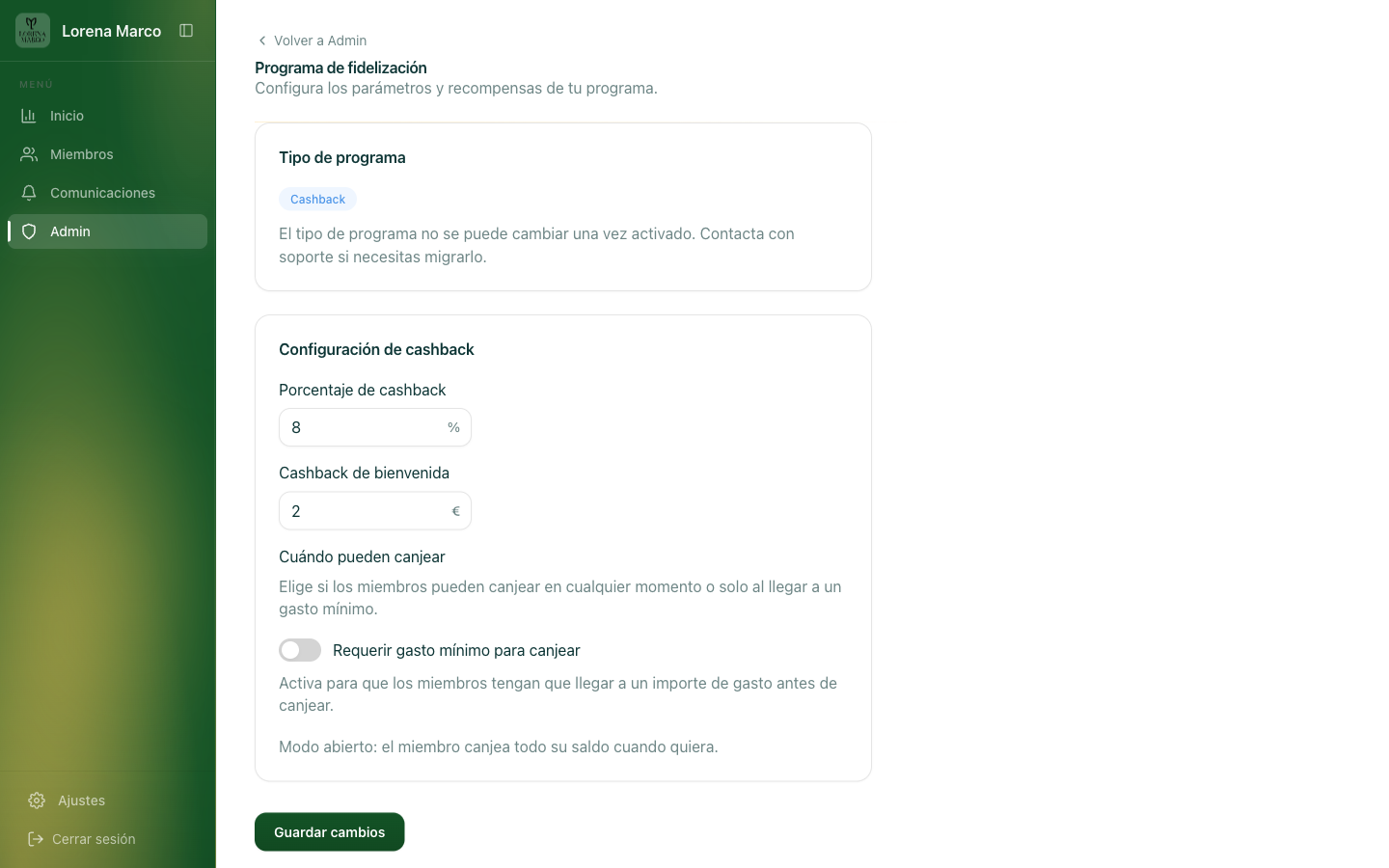 configuración del modo en el CMS