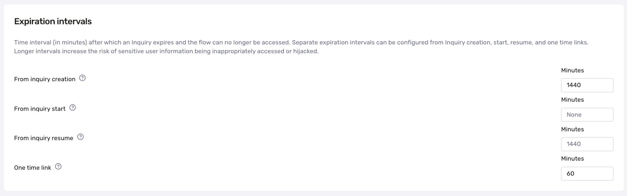 Inquiry expiration interface