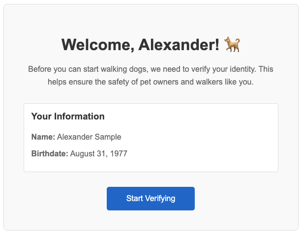 dog walker onboarding page