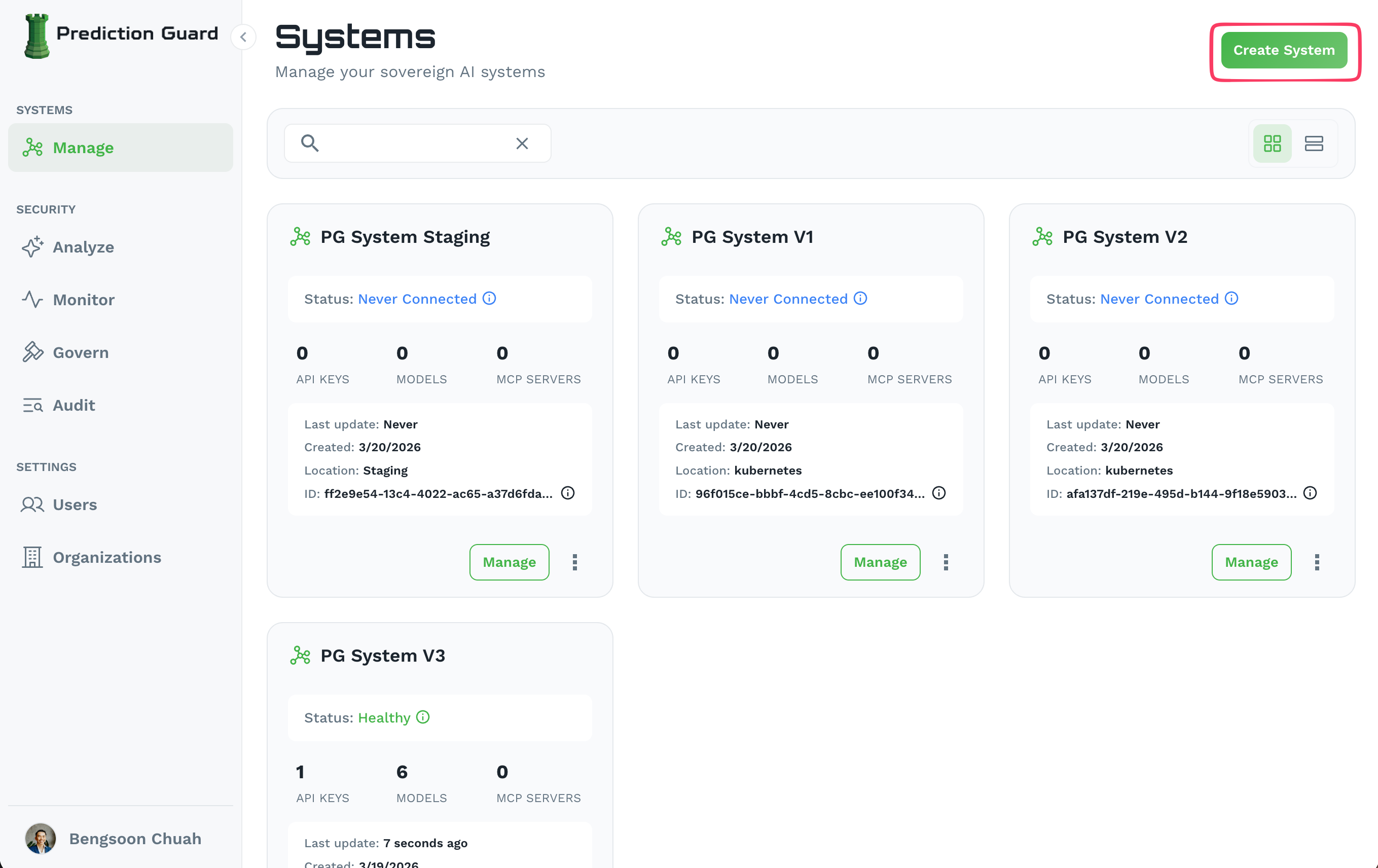 Systems Page