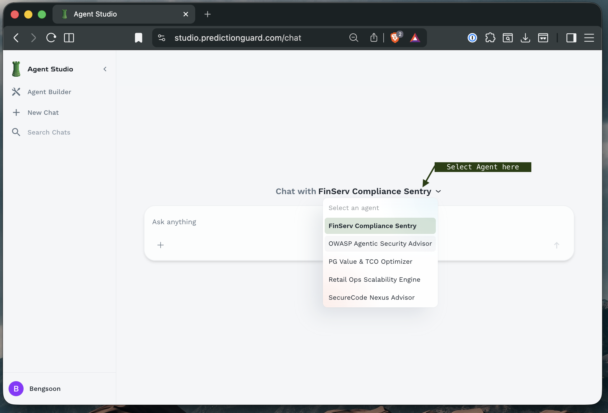 Agent Selection Screen