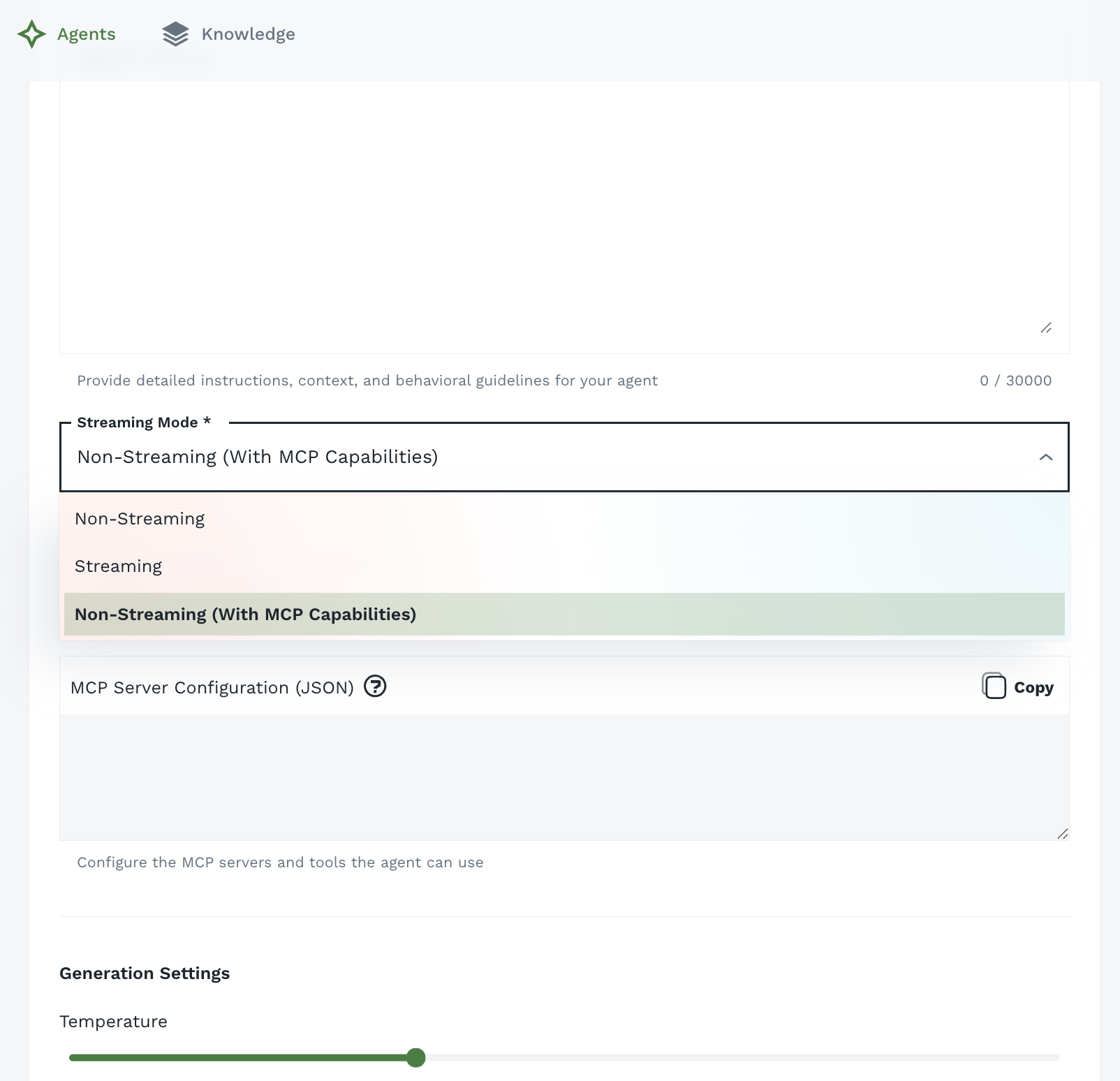 Agent Builder - Select Streaming Mode