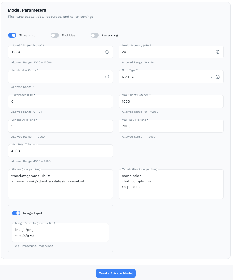Configure Model - Parameters