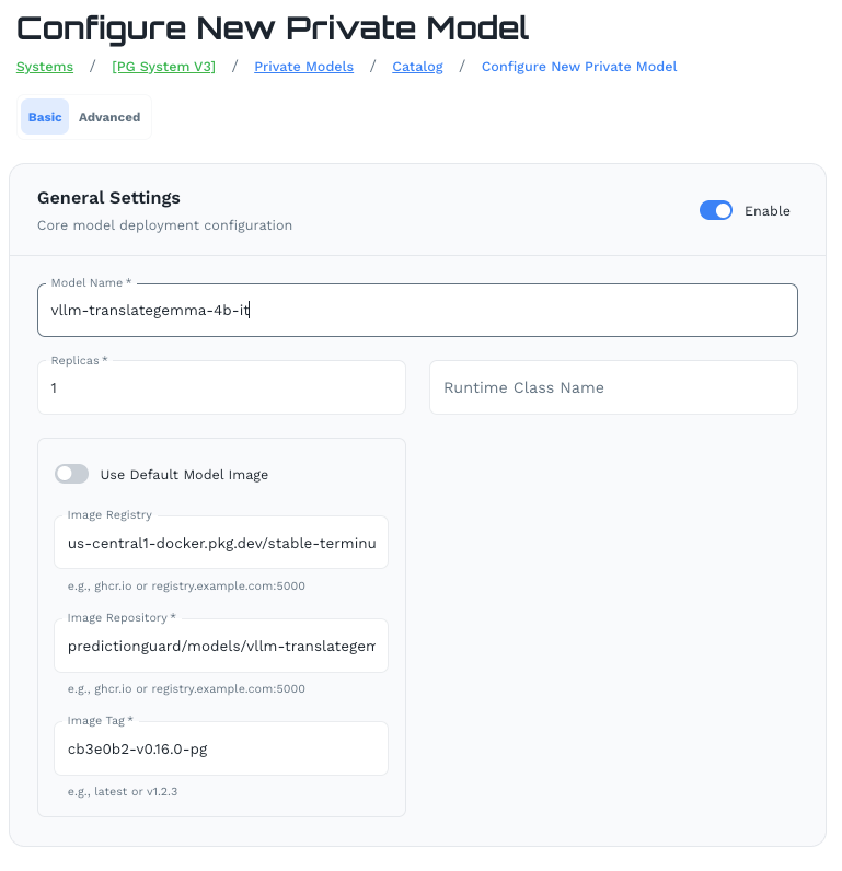 Configure Model - General Settings