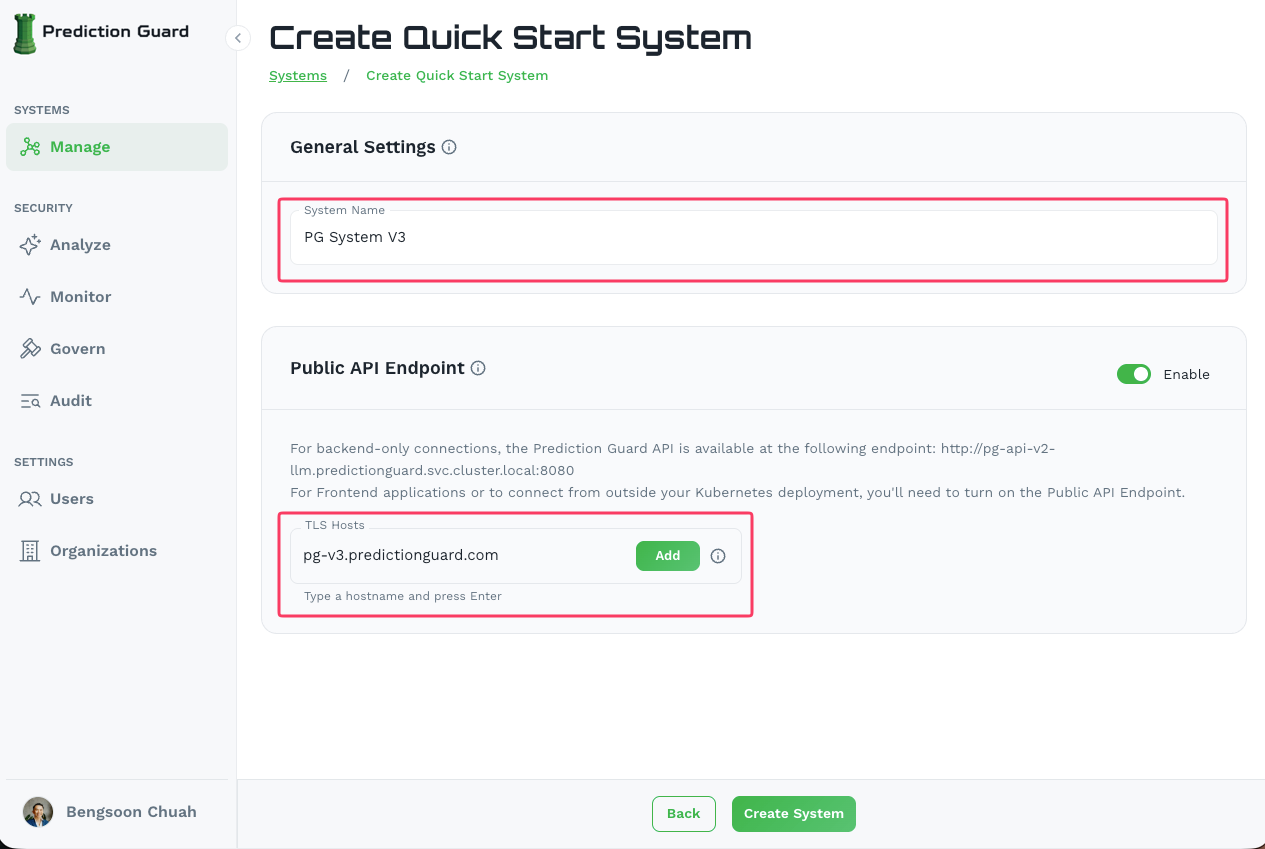 System Name and Public API Endpoint