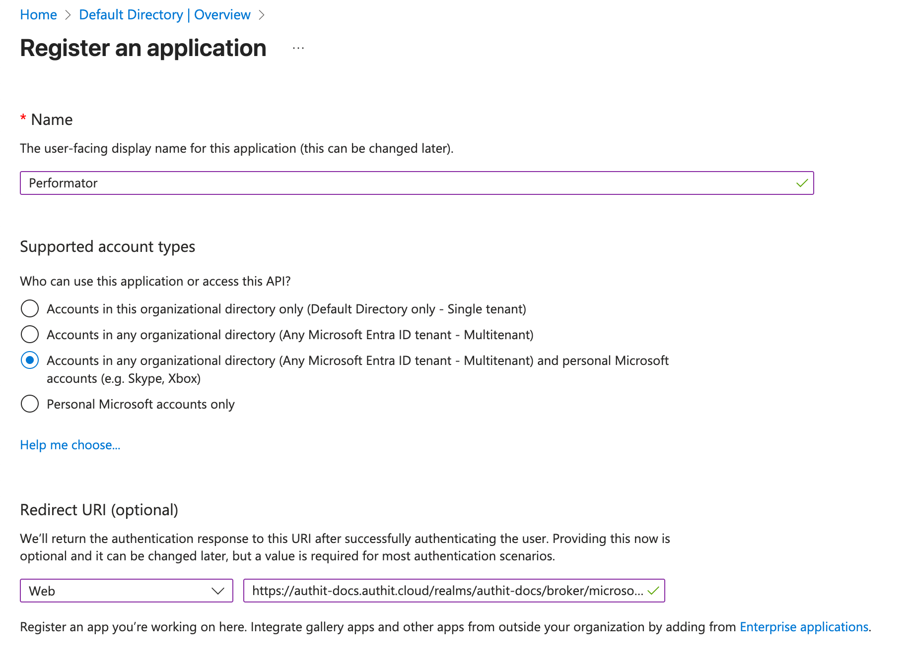 Microsoft Entra ID application settings