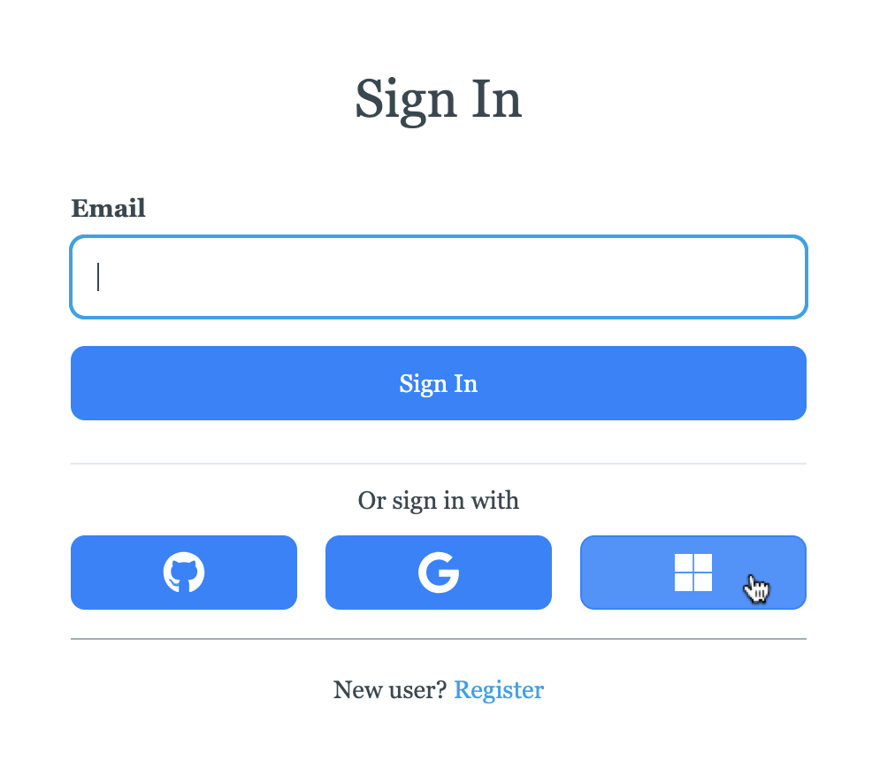Login page with a Microsoft login button
