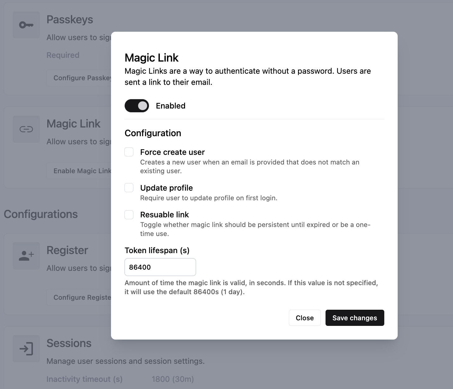 Configuring magic links