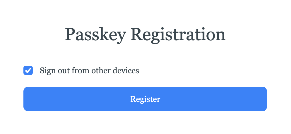 Passkey registration screen