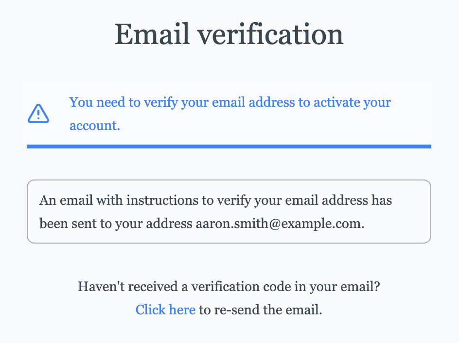 Email verification request for a new user registration