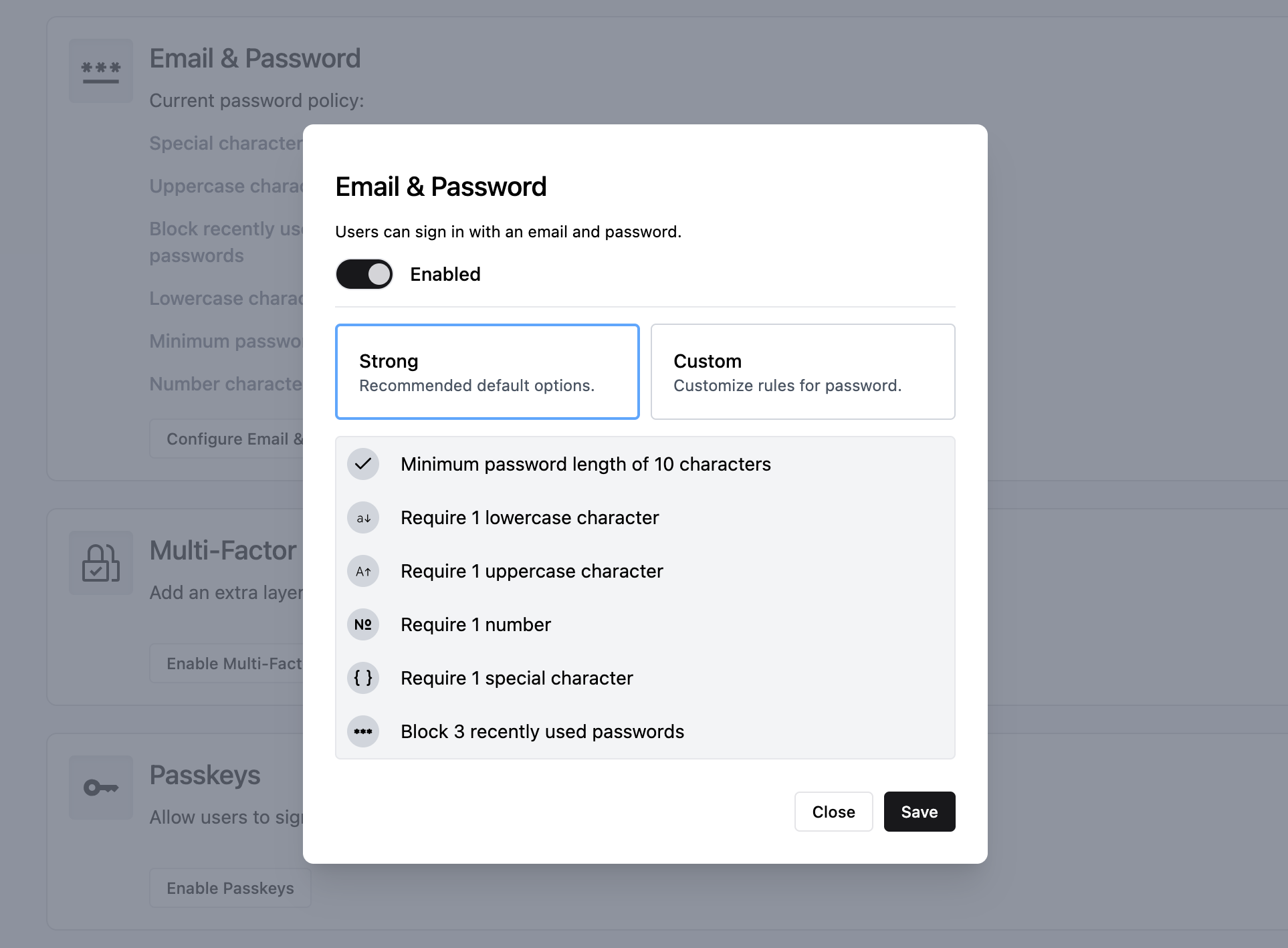 Default password policy