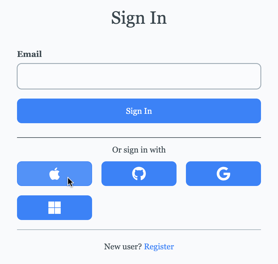 Login page with an Apple login button