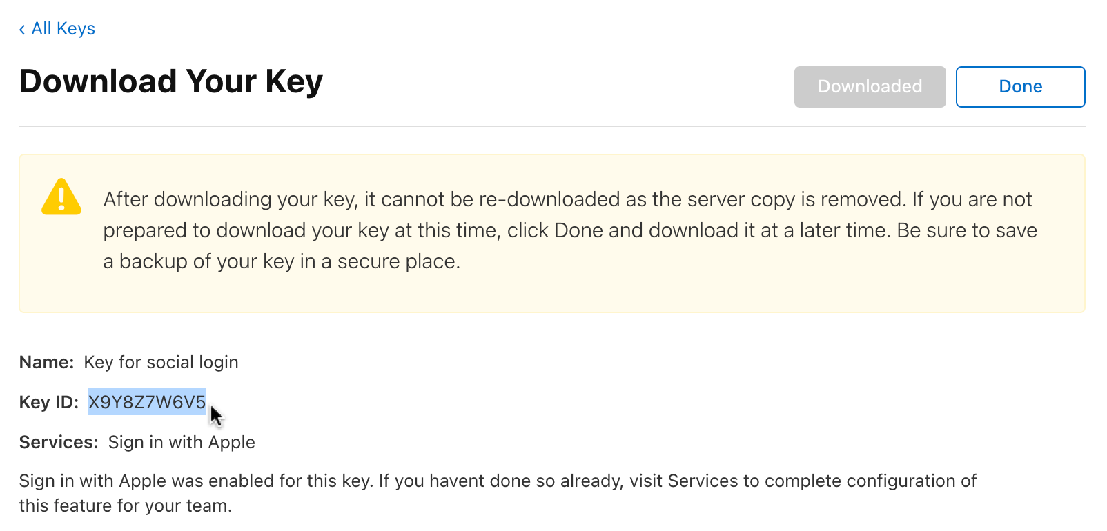 Copying the private key ID