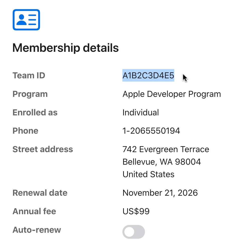 Apple Developer team ID
