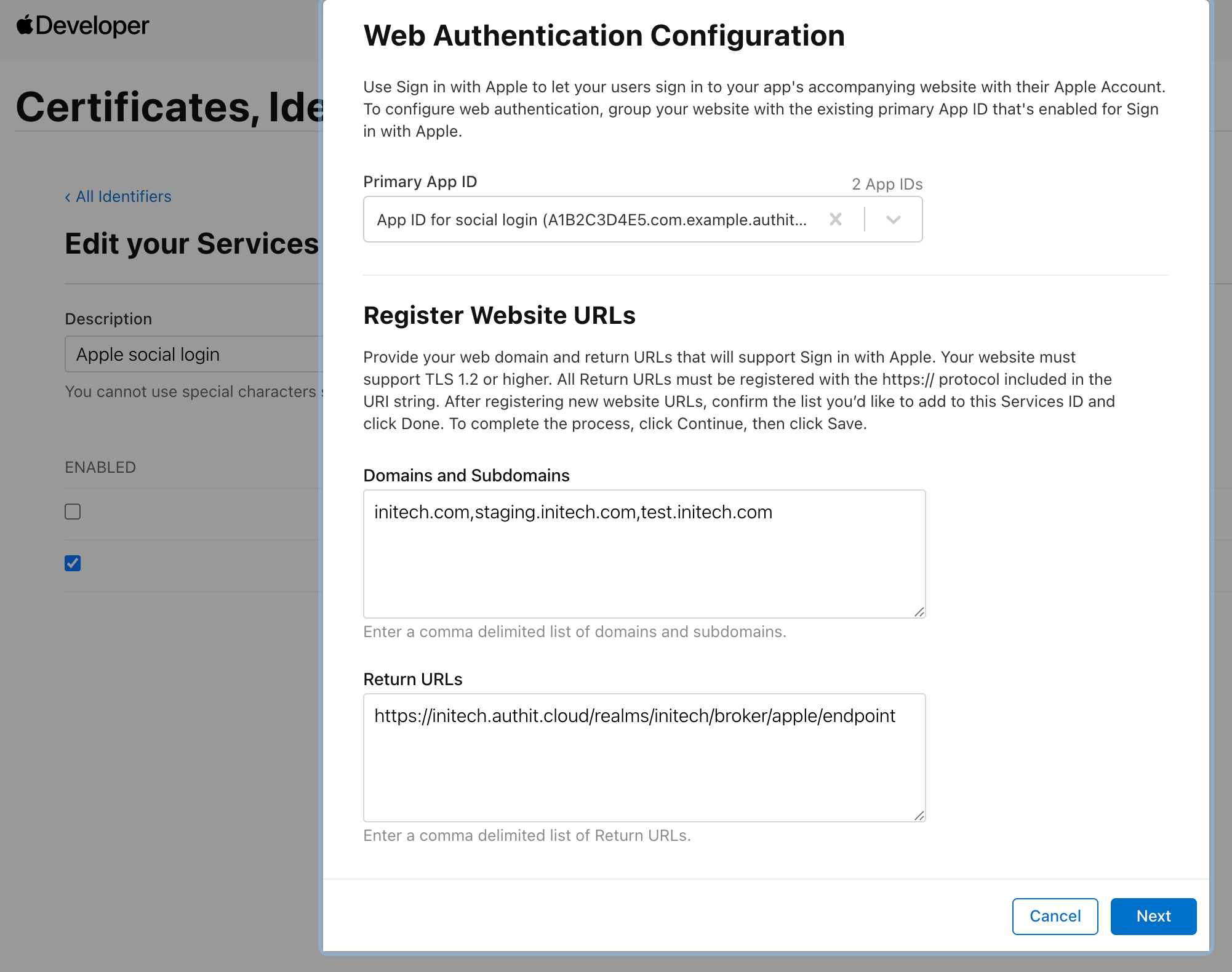 Web Authentication Configuration pop-up