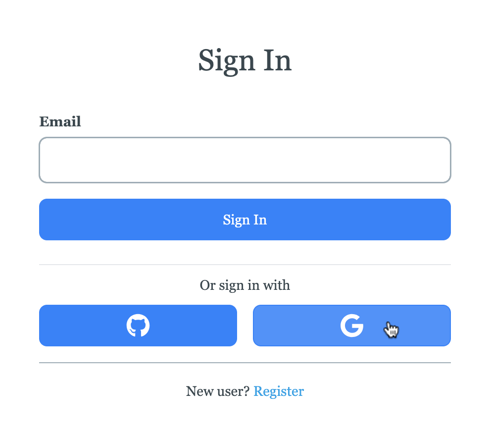 Login page with a Google login button