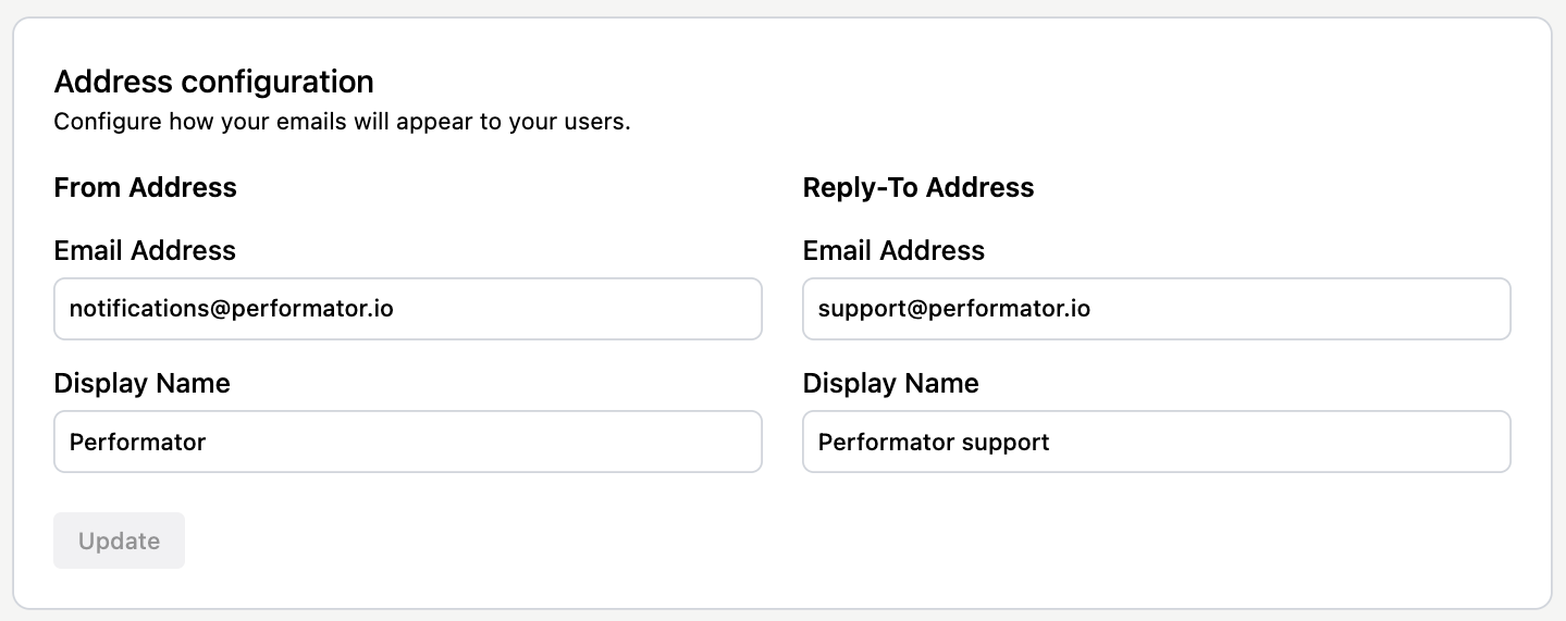 Email address configuration