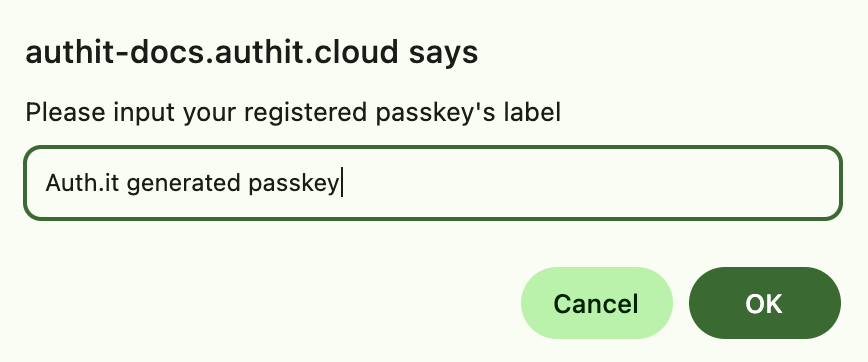 Passkey label screen