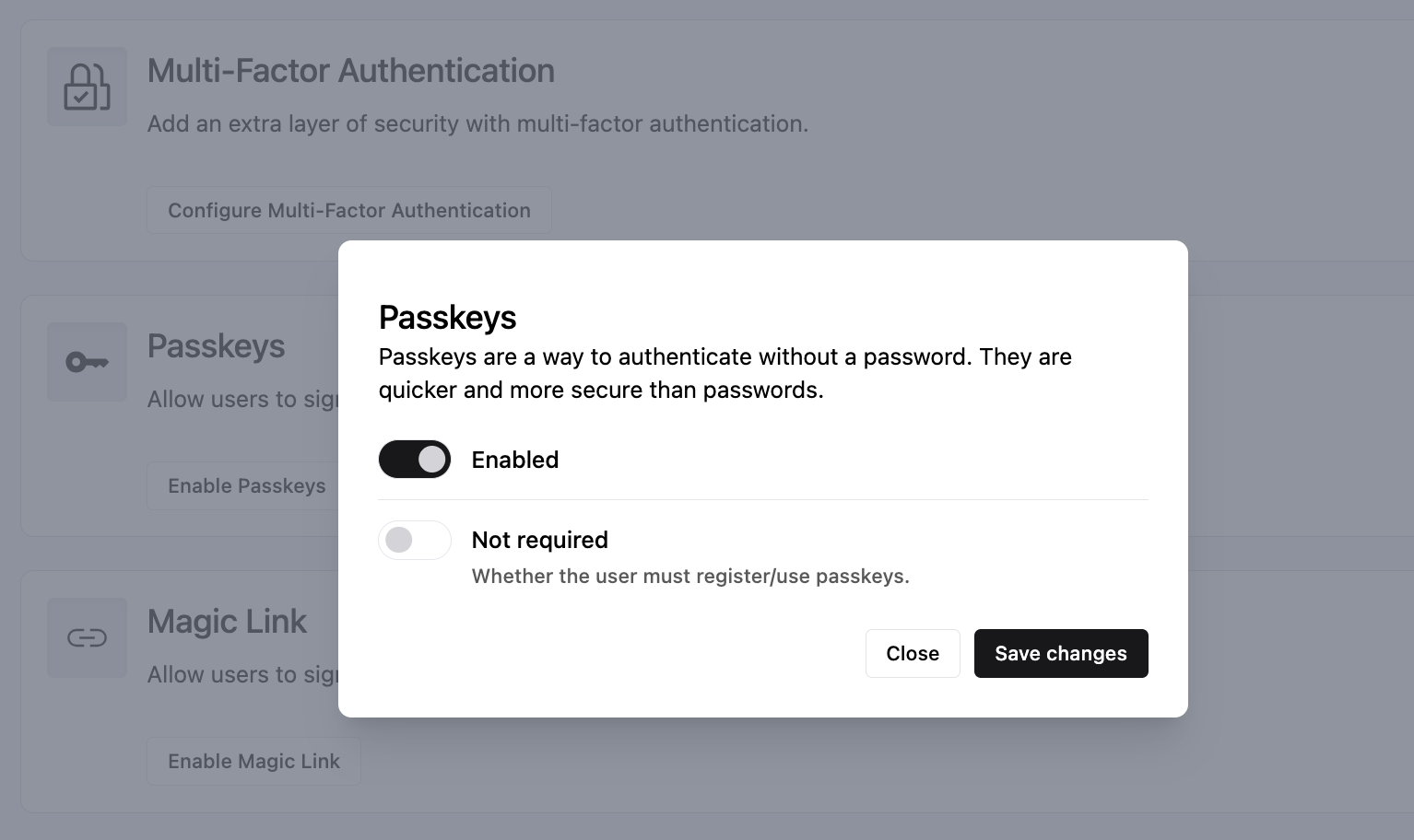 Configuring passkeys